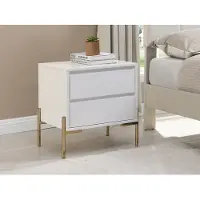Vente-unique Set van 2 nachtkastjes met 2 lades - Mdf en metaal - Wit gelakt en goud - KORASA