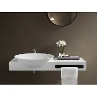 Vente-unique Hangende vaste wastafel met handdoekhouder - Wit - L100 x B54 x H20 cm - YUMIKO