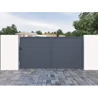 Vente-unique Gemotoriseerde schuifpoort in aluminium NAZARIO antraciet - L374 x 180 cm
