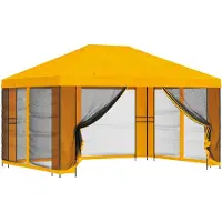 vidaXL Tuin gazebo met zijwanden 4 × 3 m Geel Polyester en Staal