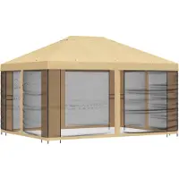 vidaXL Tuin gazebo met zijwanden 4 × 3 m Crèmekleurig