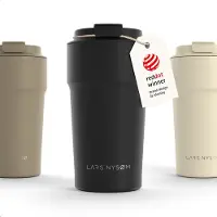 LARS NYSØM Bevægelse Thermos Coffee Mug-to-go 500ml - BPA-vrij met Isolatie - Lekvrije Roestvrijstalen Thermosbeker (Carbon Black - Powder)