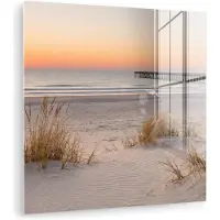 MuchoWow Glasschilderij 50x50 cm - Schilderij acrylglas - Pier - Zonsondergang - Strand - Foto op glas - Muurdecoratie woonkamer - Wanddecoratie slaapkamer - Schilderijen
