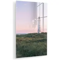 MuchoWow Glasschilderij 80x120 cm - Schilderij acrylglas - Vuurtoren - Duinlandschap - Zee - Foto op glas - Muurdecoratie woonkamer - Wanddecoratie slaapkamer - Schilderijen