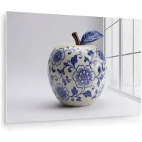MuchoWow Glasschilderij 30x20 cm - Schilderij acrylglas - Appel - Blauw - Klassiek - Foto op glas - Muurdecoratie woonkamer - Wanddecoratie slaapkamer - Schilderijen