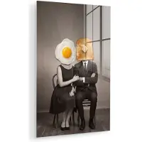 MuchoWow Glasschilderij 60x90 cm - Schilderij acrylglas - Ontbijt - Koppel - Ei - Brood - Foto op glas - Muurdecoratie woonkamer - Wanddecoratie slaapkamer - Schilderijen