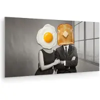 MuchoWow Glasschilderij 80x40 cm - Schilderij acrylglas - Ontbijt - Koppel - Ei - Brood - Foto op glas - Muurdecoratie woonkamer - Wanddecoratie slaapkamer - Schilderijen