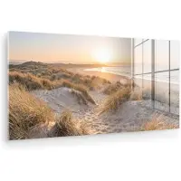 MuchoWow Glasschilderij 120x60 cm - Schilderij acrylglas - Duinen - Strand - Zee - Foto op glas - Muurdecoratie woonkamer - Wanddecoratie slaapkamer - Schilderijen
