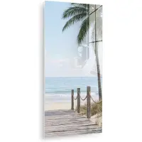 MuchoWow Glasschilderij 40x80 cm - Schilderij acrylglas - Palmbomen - Pad - Horizon - Foto op glas - Muurdecoratie woonkamer - Wanddecoratie slaapkamer - Schilderijen