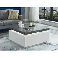 Vente-unique Salontafel HALO II - 2 lades - Gelakt MDF - Met LED-verlichting - Wit en beton