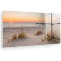 MuchoWow Glasschilderij 80x40 cm - Schilderij acrylglas - Pier - Zonsondergang - Strand - Foto op glas - Muurdecoratie woonkamer - Wanddecoratie slaapkamer - Schilderijen