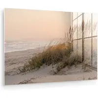 MuchoWow Glasschilderij 120x80 cm - Schilderij acrylglas - Duinlandschap - Zonsondergang - Strand - Foto op glas - Muurdecoratie woonkamer - Wanddecoratie slaapkamer - Schilderijen