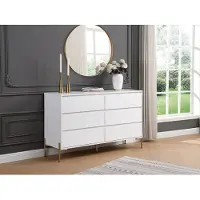 Vente-unique Ladekast met 6 lades - Mdf en metaal - Wit gelakt en goudkleurig - KORASA -