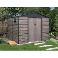 Vente-unique Tuinhuisje van gegalvaniseerd staal met grijs houteffect 7,17 m² - ADELMO