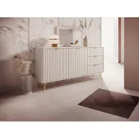 Vente-unique Buffetkast met 2 deuren en 3 lades van mdf - Beige en goudkleurig - ELONARIA van Pascal Morabito