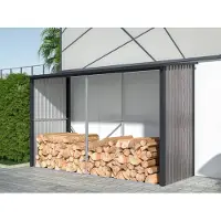 Vente-unique Houtstapelplaats van metaal in gegalvaniseerd staal met houteffect 5,78 m³ - 7 stapelmeter - L302 x D119 x H190 cm - VARWOOD