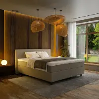 Mörgenn Boxspring Horizon - Pocketvering - 9-Baans Hoofdbord - Taupe - 140 x 210