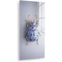MuchoWow Glasschilderij 40x80 cm - Schilderij acrylglas - Kever - Delfts - Blauw - Goud - Foto op glas - Muurdecoratie woonkamer - Wanddecoratie slaapkamer - Schilderijen