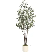 Happiq Kunstmatige eucalyptusboom - Voor thuiskantoor - Decoratieve kamerplant met LED-verlichting - Groen met witte plantenbak - Groen-180cm