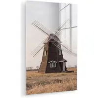 MuchoWow Glasschilderij 100x150 cm - Schilderij acrylglas - Windmolens - Landschap - Veld - Foto op glas - Muurdecoratie woonkamer - Wanddecoratie slaapkamer - Schilderijen