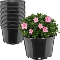 Garronda Set van 20 ronde kunststof kweekpotten met drainagegaten voor tuin (Zwart, Ø20 x 13 cm (3L)) GD-KW-RL