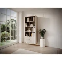 Vente-unique Boekenkast met 2 lades en 8 nissen van MDF - Beige en goudkleurig - ELONARIA II