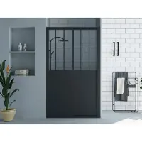 Vente-unique Schuifdouchedeur mat zwart met werkplaatsstijl - 140 x 195 cm - URBANIK