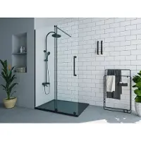 Vente-unique Italiaanse douchewand met schuifdeur met industriële stijl - Mat zwart - 140 x 200 cm - YOREM