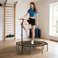 OKWISH Fitnesstrampoline – Verstelbare Handgreep – 128 x 120 x 98-126 cm – Kunststof En Staal – Zwart – Opvouwbaar