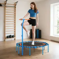 OKWISH Fitnesstrampoline – Verstelbare Handgreep – 128 x 120 x 98-126 cm – Kunststof en Staal – Zwart – Opvouwbaar