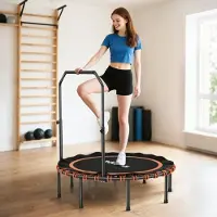 OKWISH Fitness Trampoline – Verstelbare Handgreep – Ø122 x 109-129 cm – Staal – Zwart – Opvouwbaar Voor Binnen En Buiten