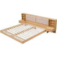 Merax Bed met Opbergruimte 180x200 cm - Zwevend Bed - Gestoffeerd Bed - met Hoofdbord en Lades - USB Aansluiting - Houtkleur