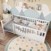 STILVORA Kinderbed 90x190cm – Paneelbed Met Veiligheidshek En Vergrendelbaar Slot – Sterren En Maan Decoratie Voor Kinderkamer – Grenen – Wit – Zonder Matras