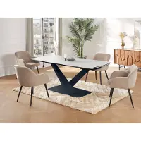 Vente-unique Verlengbare eettafel 6 tot 10 plaatsen van keramiek en metaal - Wit en zwart marmereffect - MALATA - Van Pascal Morabito