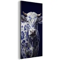MuchoWow Aluminium schilderij 20x40 cm - Wanddecoratie metaal - Koe - Delfts - Blauw - Artistiek - Metalen muurdecoratie woonkamer - Decoratie industrieel - Foto op dibond - Industriële accessoires slaapkamer