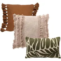 Dutch decor - KUSSENSET - 3-delig - Desert Leaves - 45x45 cm, 30x50 cm - Inclusief binnenkussens - groen, beige, bruin - Met Ritssluiting – Decoratie Kussens - Comfortabele kussentjes voor op de Bank