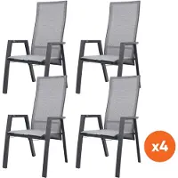 Van der Garde Tuinmeubelen Set van 4 - Azoren verstelbare dining tuinstoelen (incl. kussen) - Antraciet