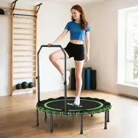 OKWISH Fitnesstrampoline – Verstelbare Handgreep – Ø122 cm – Staal – Zwart – Opvouwbaar – Met Bungeekoorden