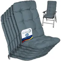 Beautissu Flair HL Stoelkussen Set 6x Hoge Rugleuning 120x50x8 cm Duifblauw – Tuinstoelkussen