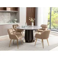 Vente-unique Set van 6 stoelen met armleuningen - Velours en goudkleurig metaal - Beige - PEGA