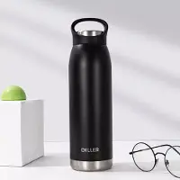 DILLER thermosfles - drinkfles - dubbelwandige thermosfles - vacuum drinkfles - handige handgreep - roestvrijstaal - BPA-free - 700 ML - zwart