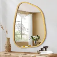 OEM Asymmetrische, ovale spiegel - moderne wanddecoratie - 1 stuk - zwart - hout