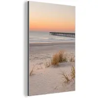 MuchoWow Aluminium schilderij 100x150 cm - Wanddecoratie metaal - Pier - Zonsondergang - Strand - Metalen muurdecoratie woonkamer - Decoratie industrieel - Foto op dibond - Industriële accessoires slaapkamer