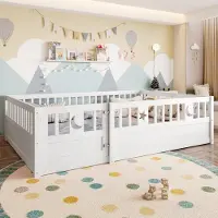 Sweiko Kinderbed - 140 x 190 cm - Met zijhekken - Sterren- en maanthema - Geen bodem - Wit
