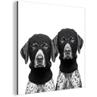 MuchoWow Aluminium schilderij 50x50 cm - Wanddecoratie metaal - Honden - Bivakmuts - Zwart - wit - Metalen muurdecoratie woonkamer - Decoratie industrieel - Foto op dibond - Industriële accessoires slaapkamer