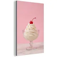MuchoWow Aluminium schilderij 20x30 cm - Wanddecoratie metaal - Kers - Slagroom - Roze - Metalen muurdecoratie woonkamer - Decoratie industrieel - Foto op dibond - Industriële accessoires slaapkamer