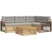 vidaXL Buiten bank set 6 st Wit en Lichtgrijs Polyester