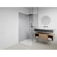 Vente-unique Set van 2 douchewandpanelen met gewassen betoneffect van aluminium met profielen - L90 x B120 x H210 cm - ARFINO