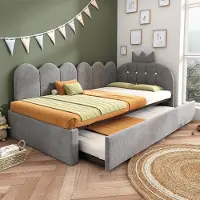 OKWISH Slaapbank 90x200 cm - Met Uitschuifbed en L-Vorm - Ruimtebesparend - Kinderkamer en Logeerkamer - Fluweel - Grijs - Zonder Matras