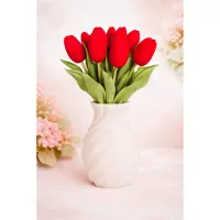 Goods - Zijden bloemen - Rode Tulpen - Excl. Vaas - 7 stuks - Hoogte 31 cm